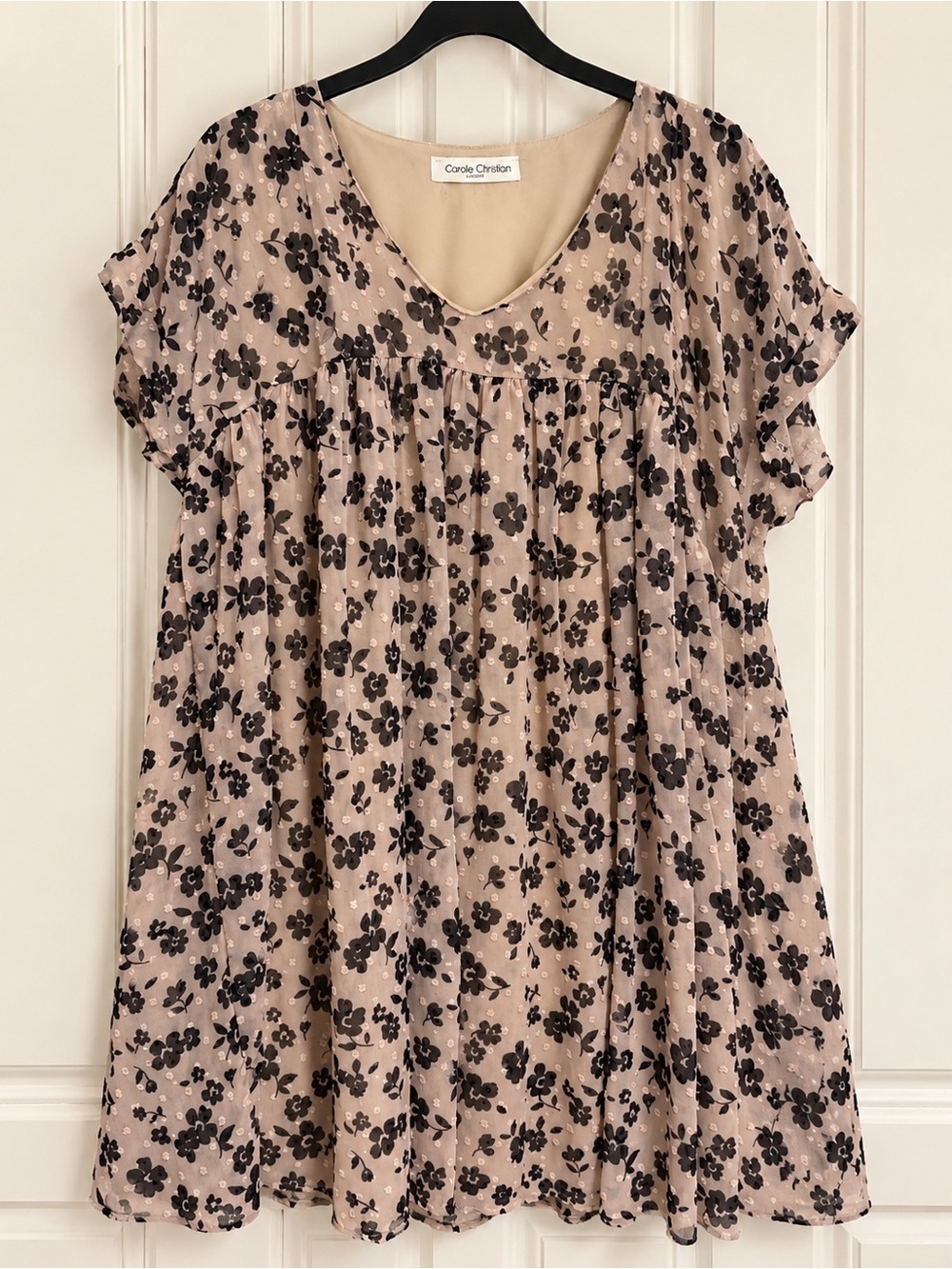 Brookstone Beige Floral Tunic with Black Print